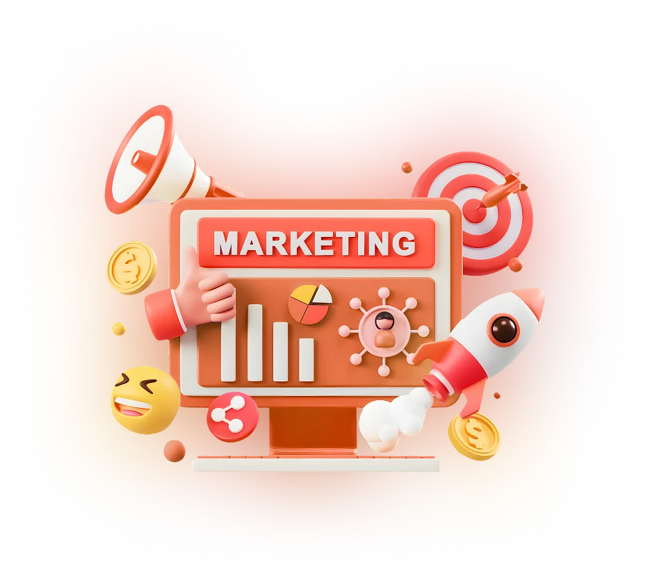 3D illustration of digital marketing and design elements