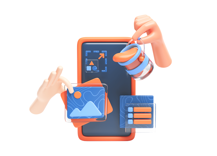 3D illustration of digital marketing and design elements